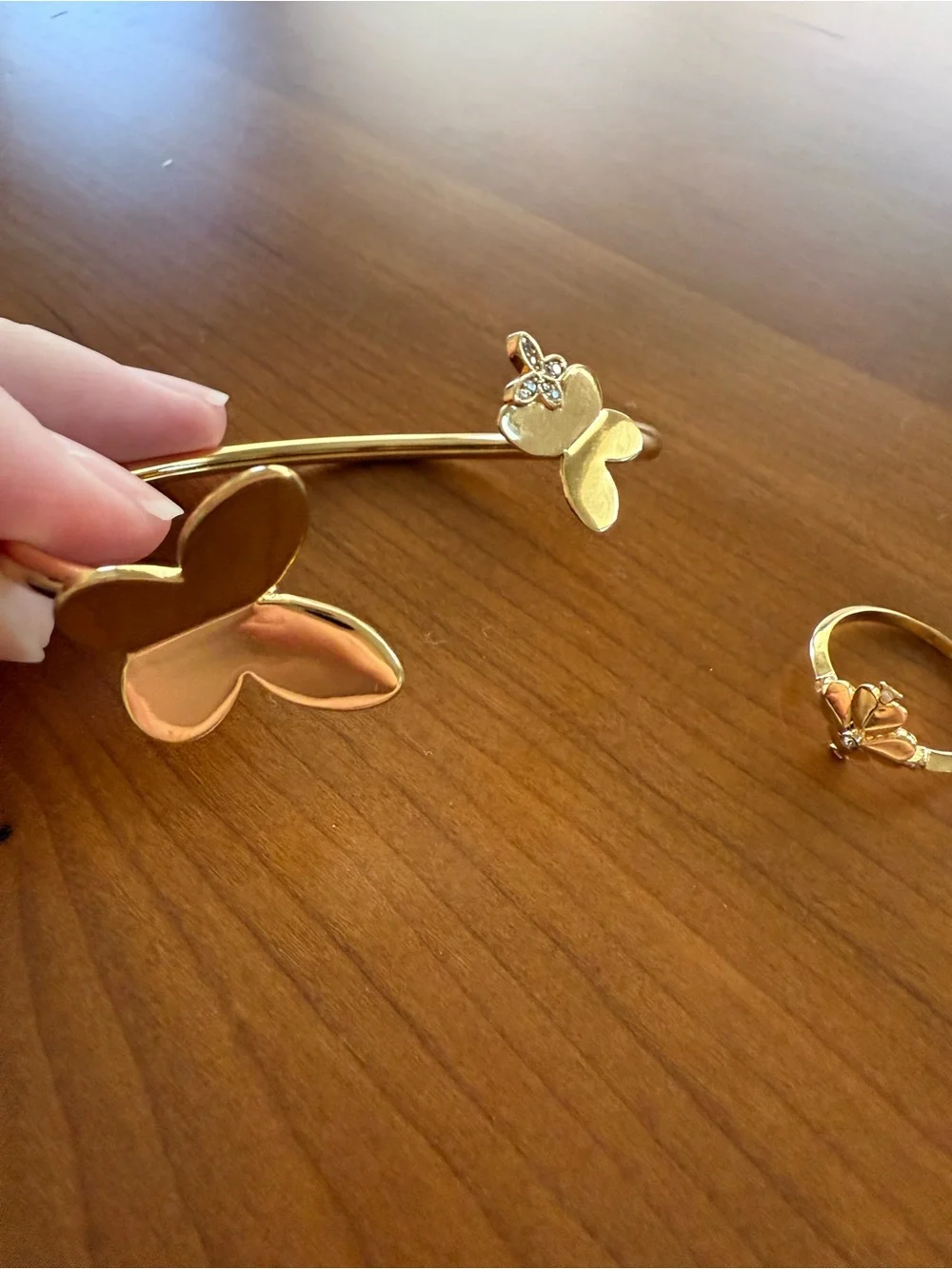 Kate Spade Gold Butterfly Floral Bracelet + Ring Set Size